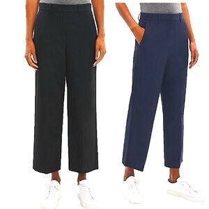 NEW Theory Black 100% Cotton High-Rise Straight Leg Twill Trousers Size 12